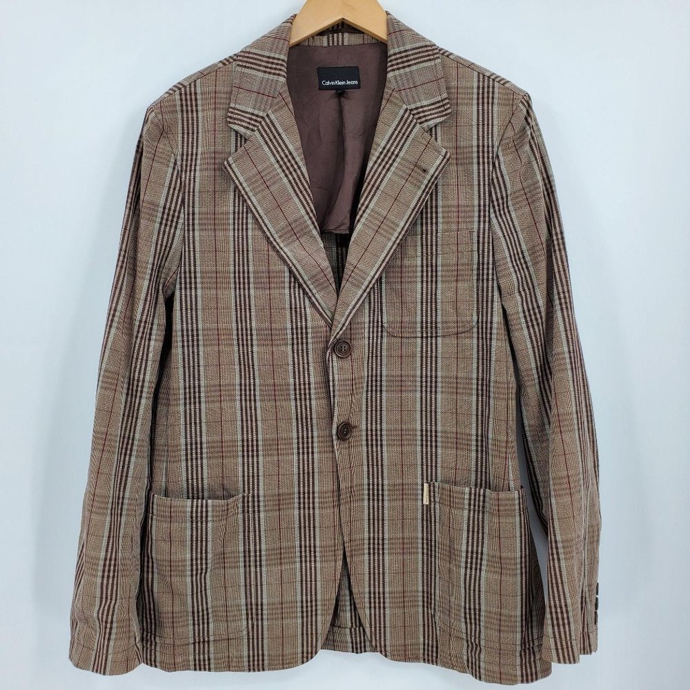 Calvin Klein Jeans Plaid Cotton Sport Coat Blazer